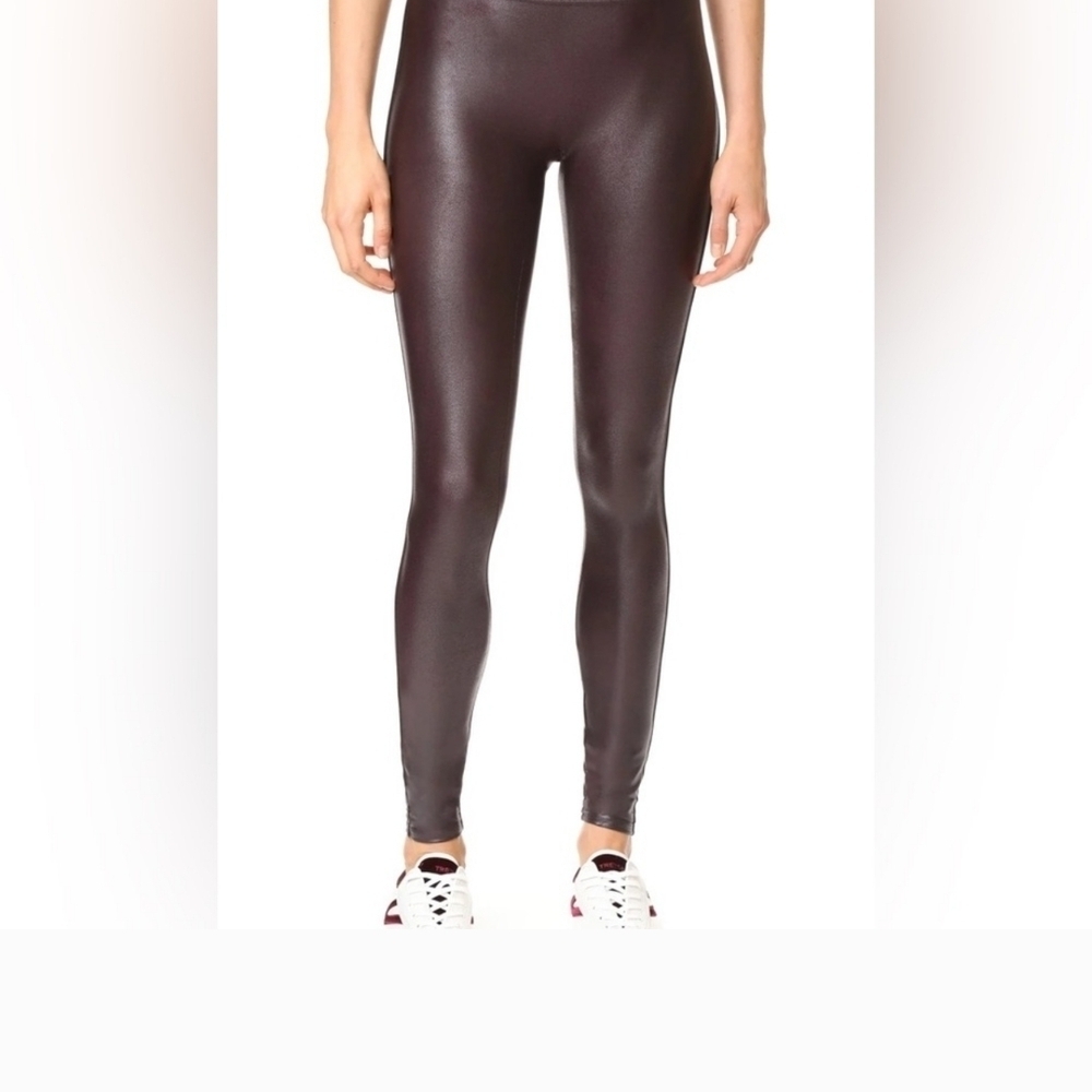 SPANX Burgandy Faux Leather High Waisted Leggings Size Large NWOT